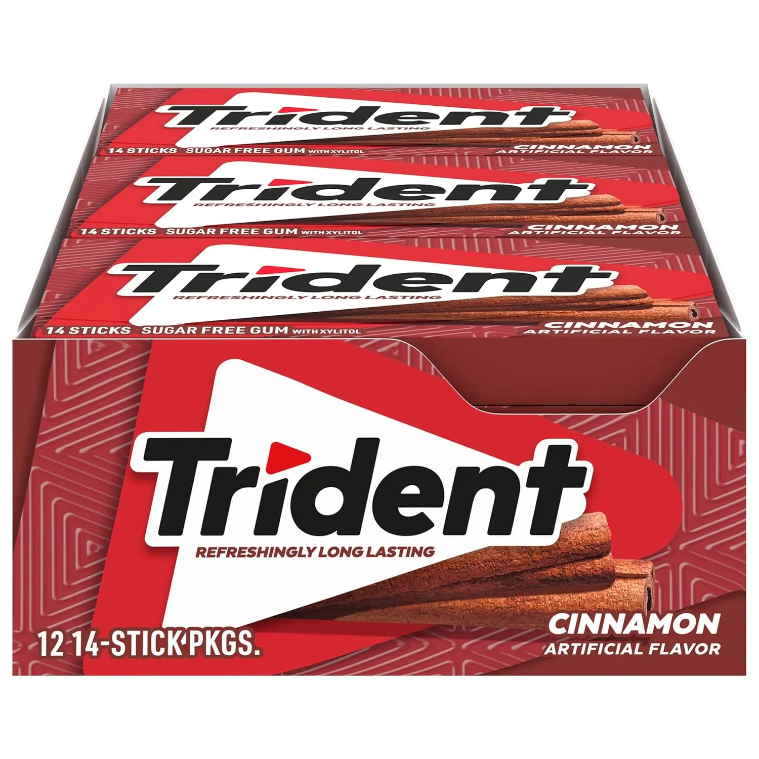 Trident Cinnamon Xylitol Sugarless Chewing Gum Bulk - 12 Glycerin-Infused Snack Sticks Packs (14 Pieces Each, 168 Total, 11.2 oz) - Low-Calorie, Ambient, Vegan-Friendly Gum, Sugarless Gum