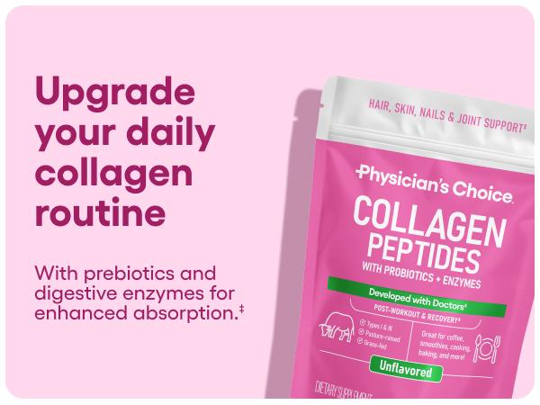 Physician's Choice Collagen Peptides Powder for Hair, Skin, Nails & Joint Support for Women - Hydrolyzed Grass-Fed + Non-GMO Protein - Unflavored