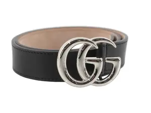 Pre-owned Marmont Leather Belt 70 (Black & Silver) GUC.A.1008