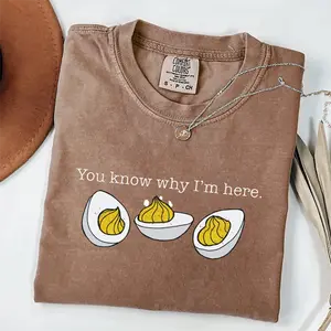 Comfort Colors Deviled Eggs Funny Shirt, You Know Why I’m Here Food Humor T-Shirt, Cute Deviled Egg Graphic Tee, Funny Food Lover Gift for Men Women