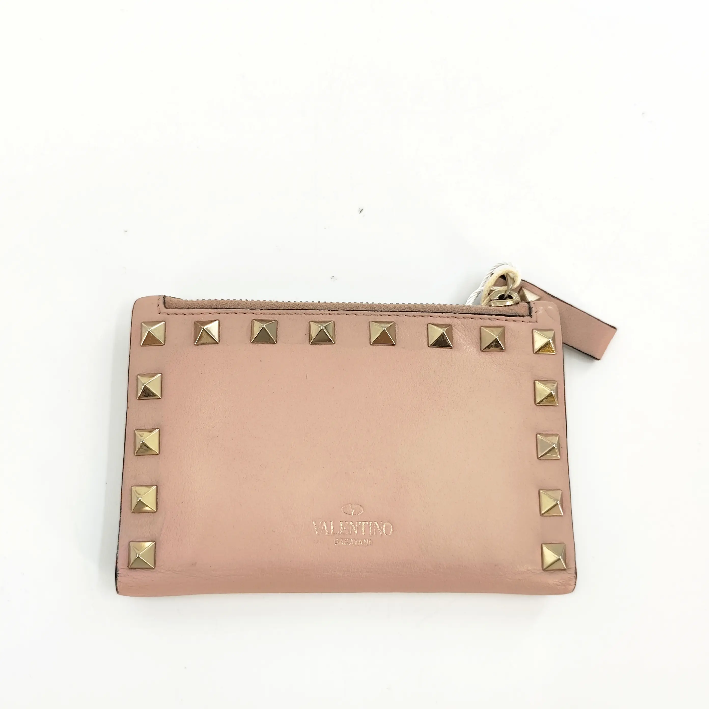 Pre-owned Valentino leather Small Leather Goods Pink Rockstud Bi Fold Compact Wallet J00173 NO2