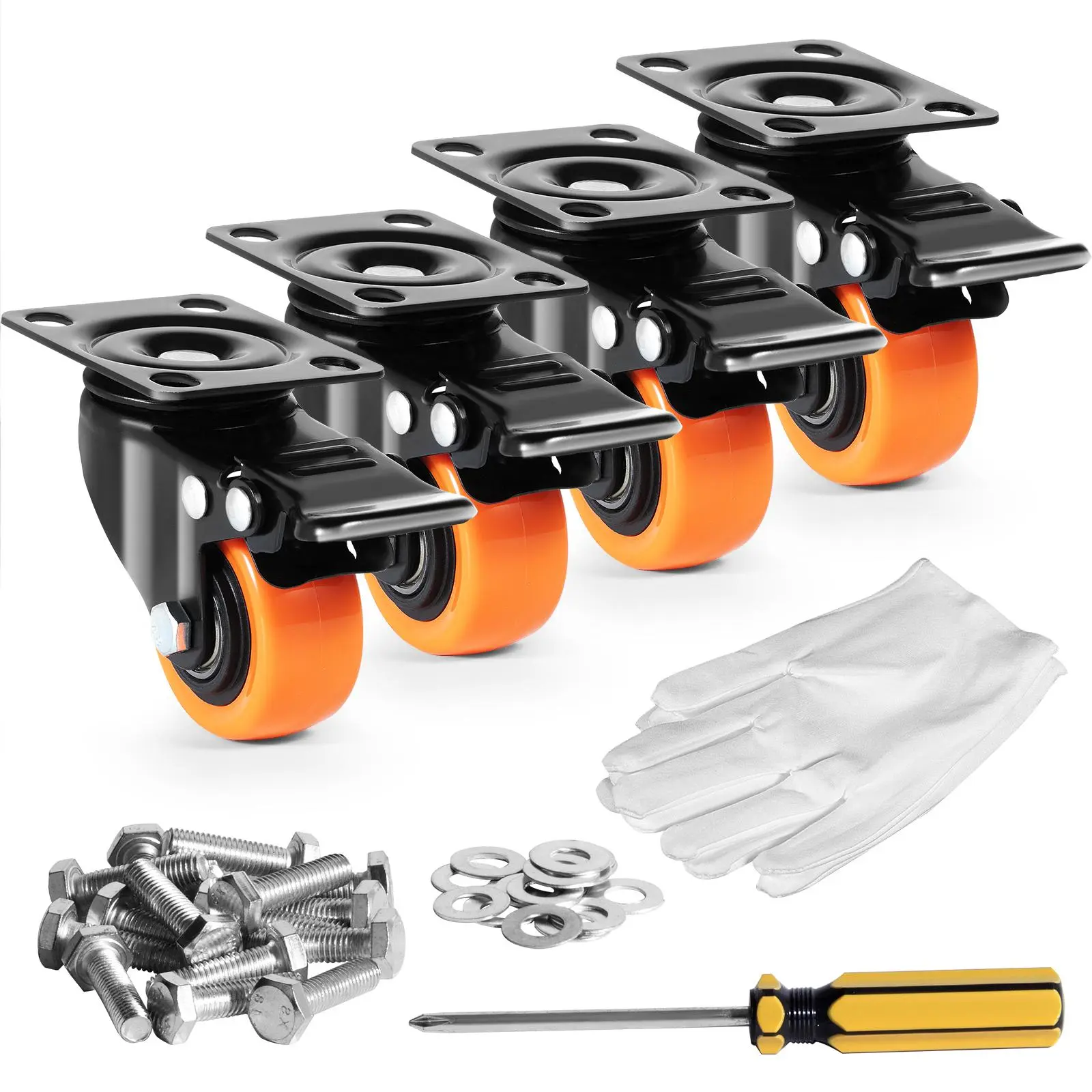 【summerfinds】VEVOR Caster Wheels, 2-inch Swivel Plate Casters, Set of 4, with Security Dual Locking No Noise PVC Wheels, Heavy Duty 150 lbs Load Capacity Per Caster, Non-Marking Wheels for Cart Furniture Workbench