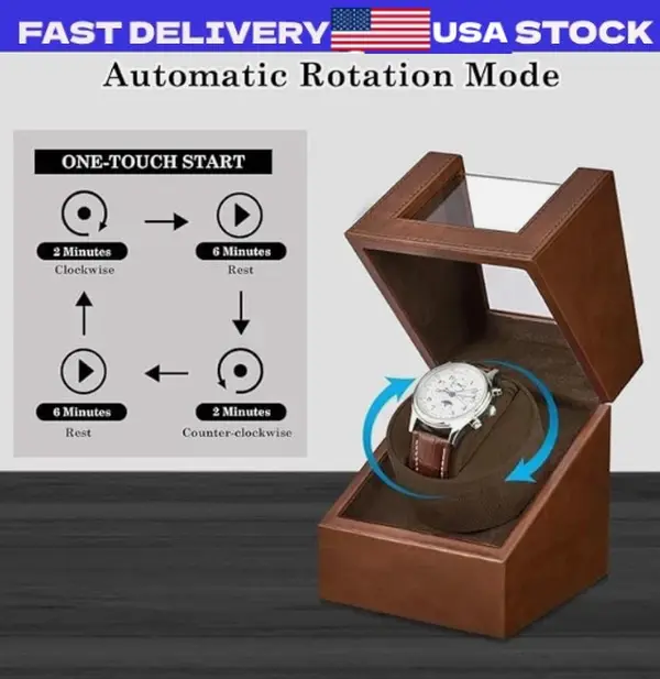 Automatic Rotation Single Watch Winder Box Leather Storage Display Case Gift