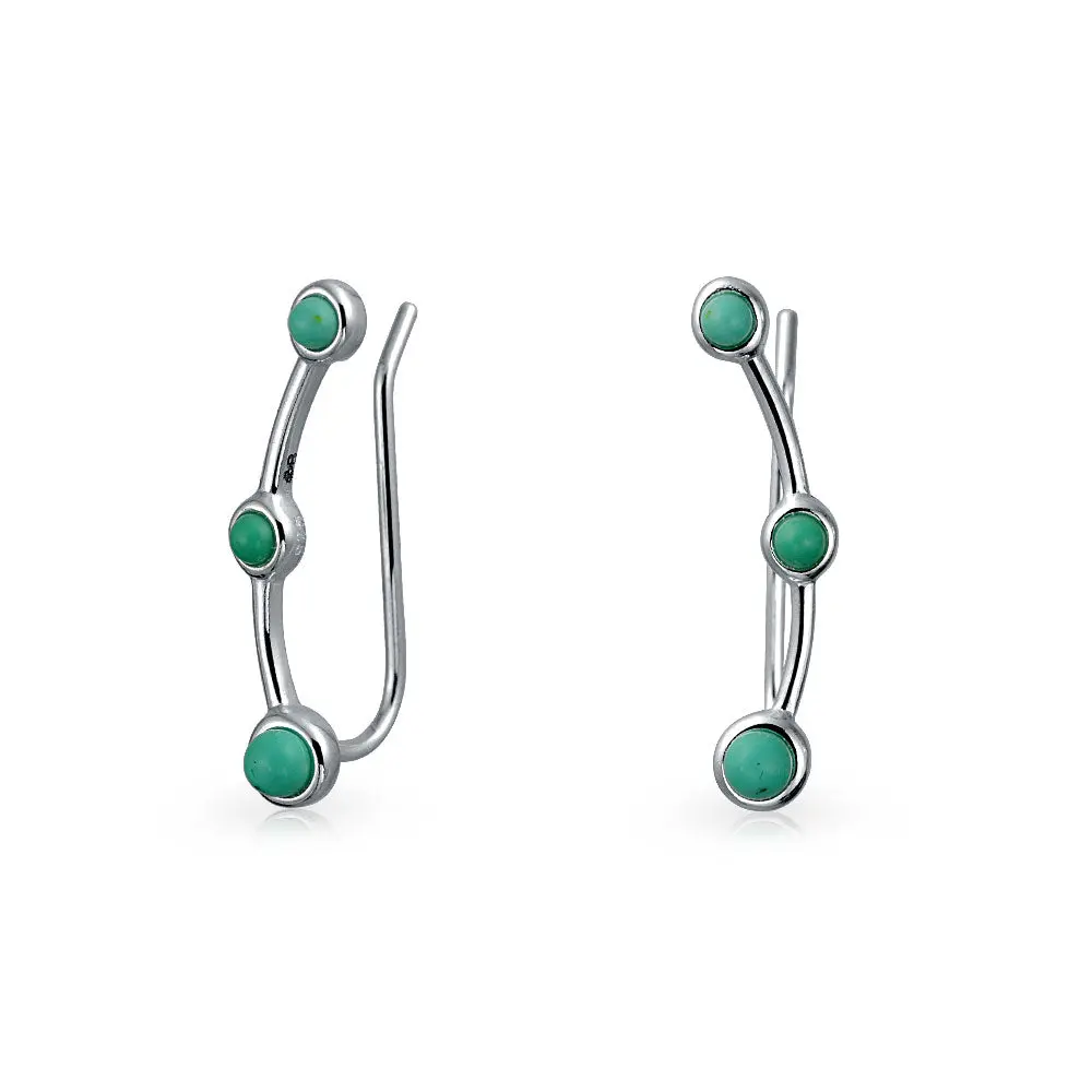 Minimalist Blue Turquoise Ear Pin Climbers Earrings Ear Crawlers Sterling Silver