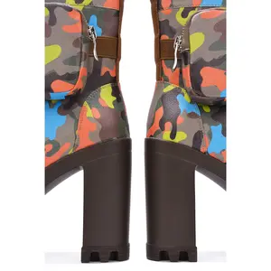 Monik Platform Combat Booties for Women – Chunky Block Heel Ankle Boots with Utility Pocket