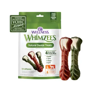 Wellness WHIMZEES Brushzees Dog Dental Treats, Dental Chews, Large Size Stick, (6 Count)