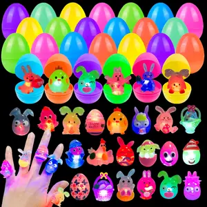 24 Pack Easter Eggs with  Light Up Rings – Glow in the Dark Toys for Kids | Easter Basket Stuffers & Party Favors