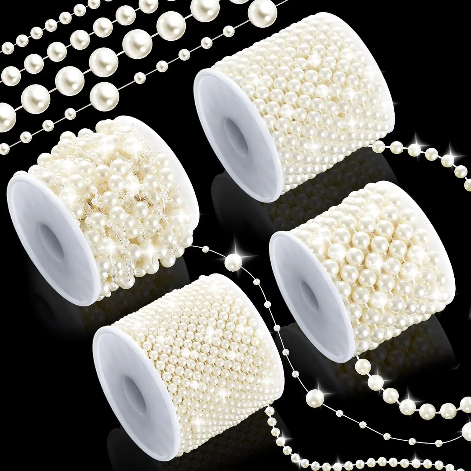 4 Rolls 86 Feet Pearls Garland, Faux String of Pearls Roll Strand for Crafts, Artificial Pearl Beads Trim for Wedding Party Valentine Christmas Flower Decoration, 4mm 6mm 8mm 8+3mm, Ivory - Home Improvement.