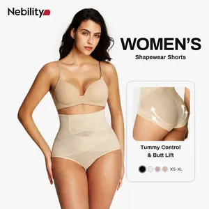 [Live]Nebility Women's Mesh Breathable Shapewear Underwear Shorts Comfort Womenswear High Stretch Girdle Hip Lift Compression Minimalist Basic
