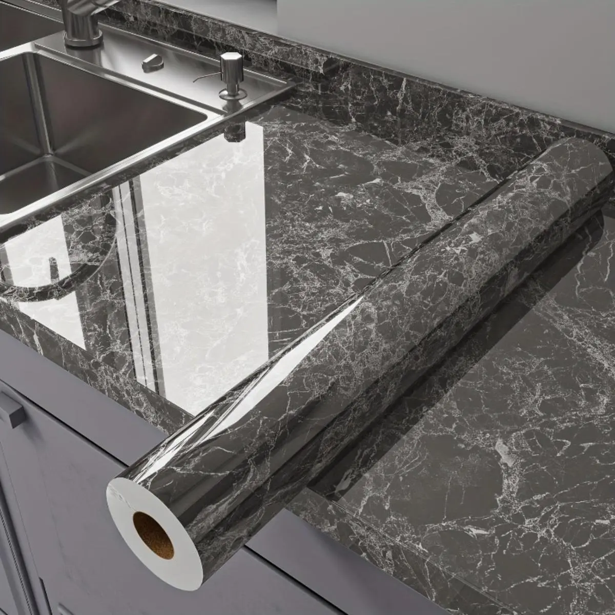 Marble Contact Paper Waterproof Oil Proof Heat Resistant Self Adhesive Aluminum Foil for Kitchen Countertop Stove Renovation Peel and Stick