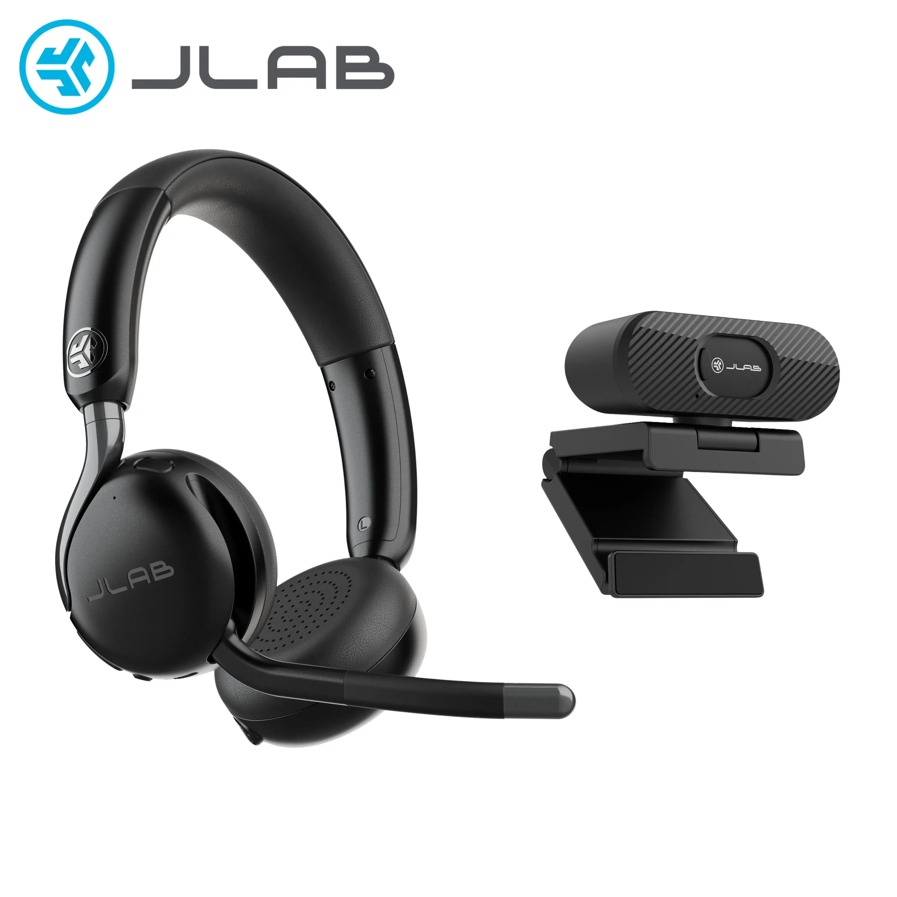 JLab Go Work 3 Wireless Headset + Go POP 1080p Webcam Bundle | Home Office Audio & Video Set