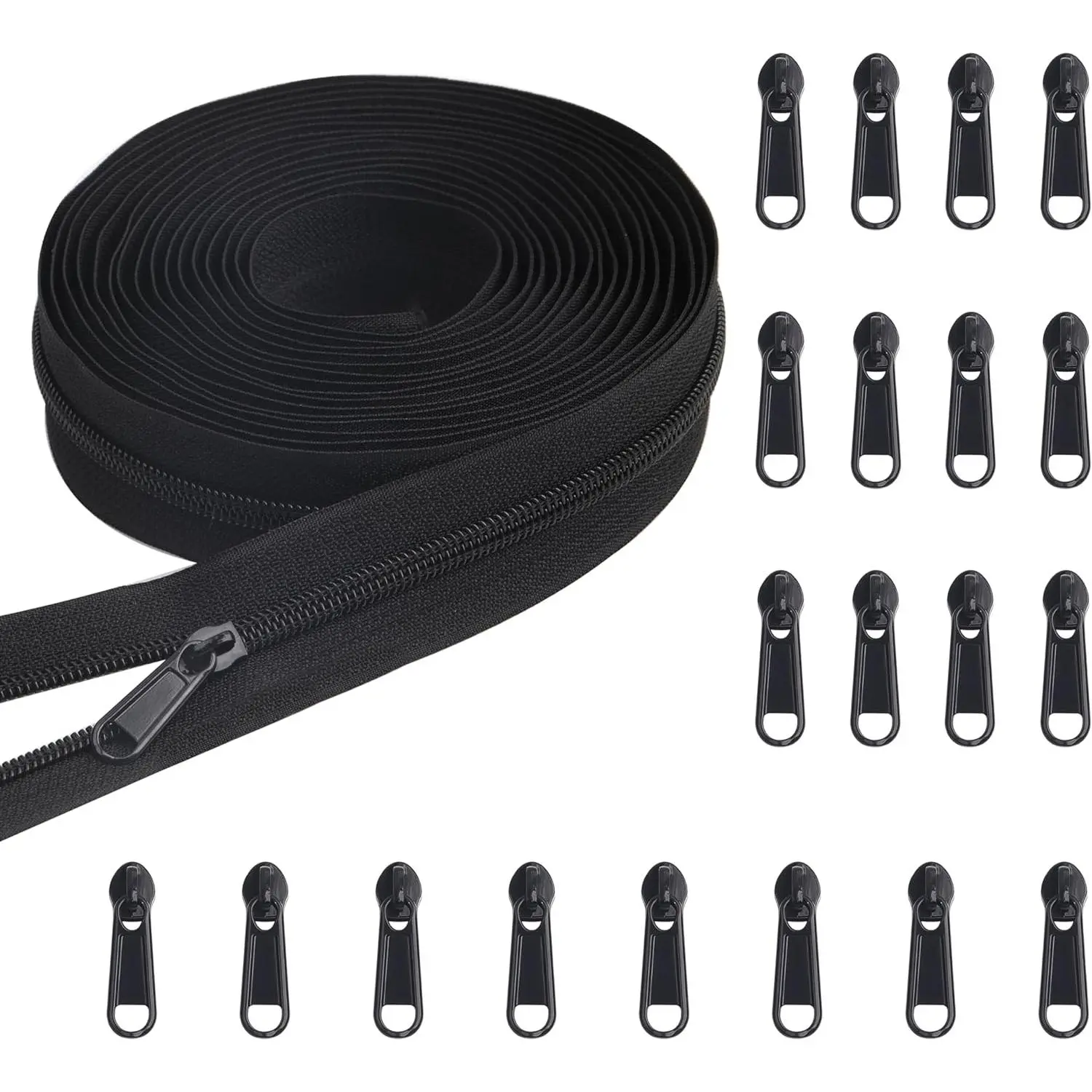 5 Yards Bulk Zippers #5 Nylon Coil Zippers for Sewing Black Nylon Coil Zipper with 20 count Zipper Sliders Repair Kit for Jackets Luggage Backpack DIY Sewing Tailor Craft Bags and Clothing