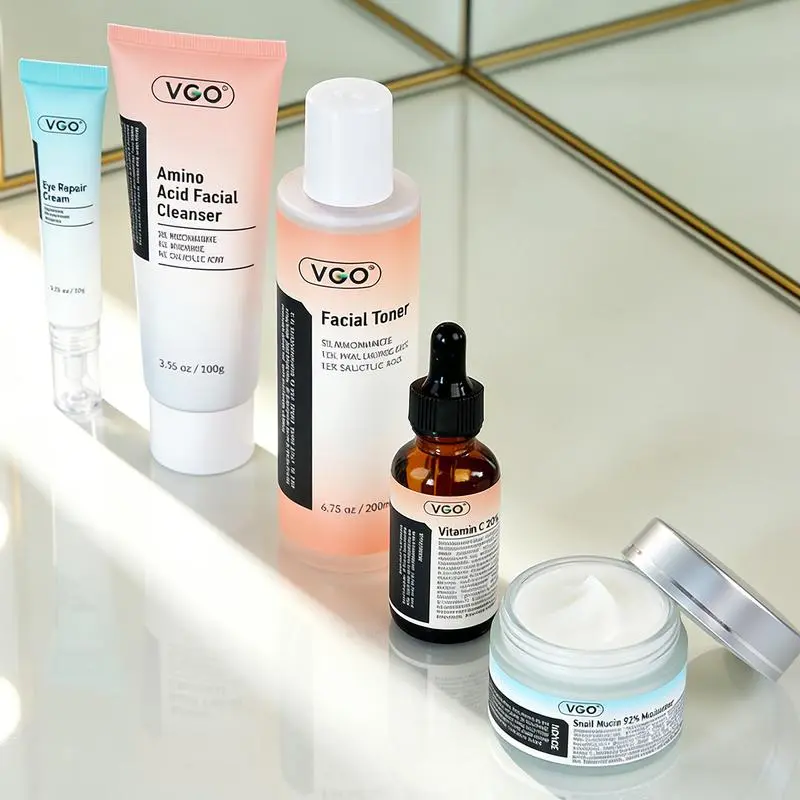 VGO 5-Step Beginner-Friendly Simple Hydrating Skincare Routine Kit - Facial Cleanser, Serum, Moisturizer Single Item for Daily Boost, Lightweight, All Skin Types, 24-Month Shelf Life