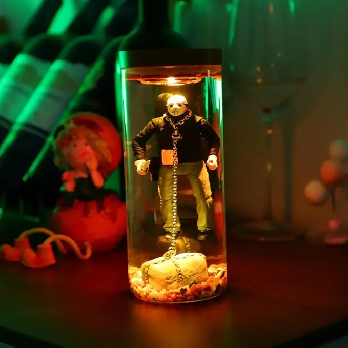 Halloween Spooky Masked Figure Glass JarLED Night Light, Creepy Themed DesktopTable Lamp, Gothic Ambient Decor forBedroom Party Haunted House, NoveltyHoliday Gift, Led Mood Light, Lighted Lantern