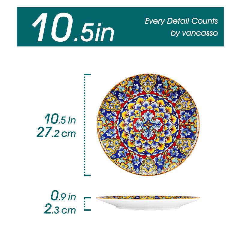 vancasso Dessert/Dinner Plates Set of 6, 8.5/10.5 Inch Ceramic Plates, Microwave, Oven and Dishwasher Safe, Colorful Bohemian Style Dishes for Kitchen vancasso Dessert/Dinner Plates Set of 6, 8.5/10.5 Inch Ceramic Plates, Microwave, Oven and Dishwasher Safe, Colorful Bohemian Style Dishes for Kitchen