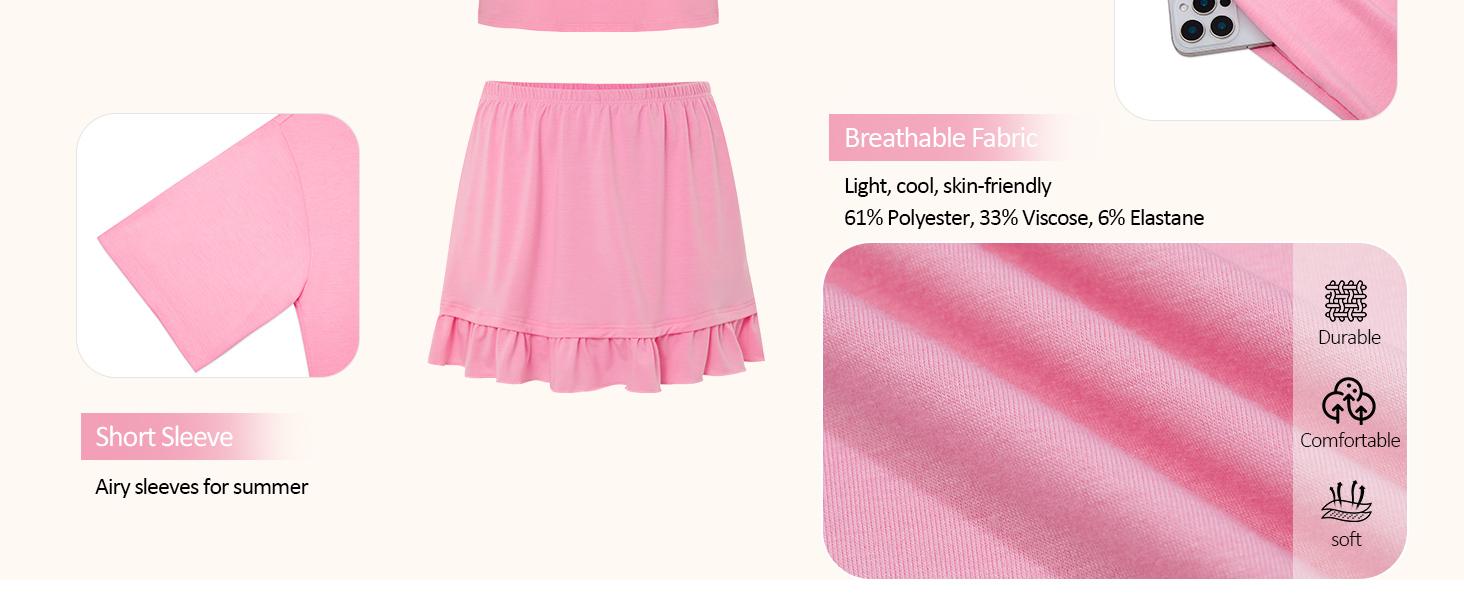 Yousify Women's 2 Piece Skirt Set Summer Vacation Outfits Short Sleeve Crewneck Top & Casual Mini Skirt for Easy Styling,summeroutfits,vacationoutfits,bathingsuitwomenset,beachoutfits