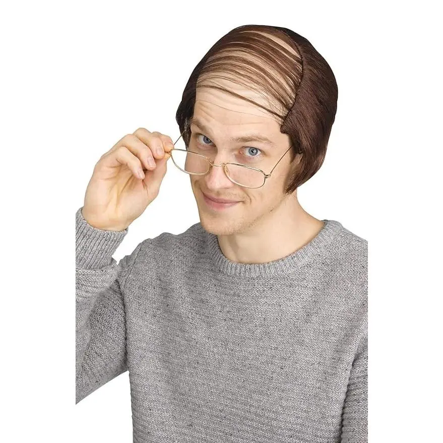 Old Man Brown Hair Comb Over Costume Wig