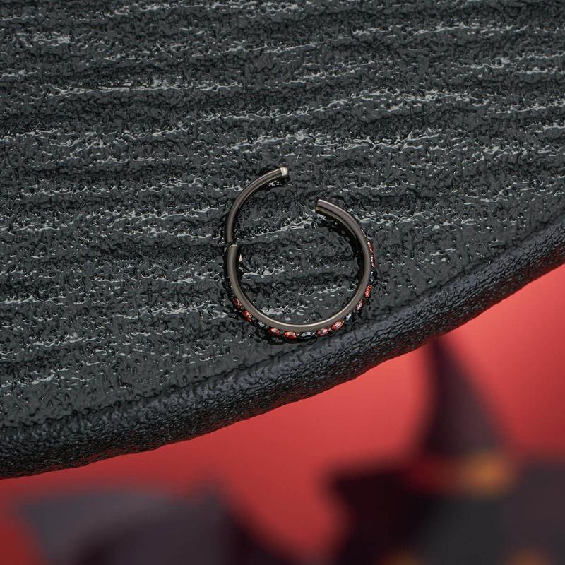 Oufer Halloween CZ Hinged Nose Hoop Ring for Body Jewelry 20G Stainless Steel 5mm-12mm Inner Diameter Black Purple Pink Green Blue Trick or Treat Collection Christmas Theme