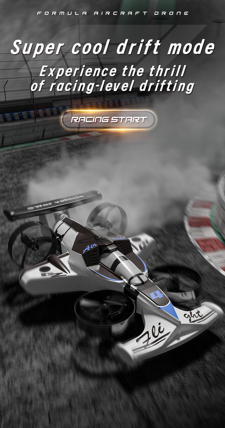 Remote-controlled car and plane combo, 360-degree drift tires, land and air capable, one-touch lift, impact-resistant materials, three adjustable speeds, perfect gift for boys and girls