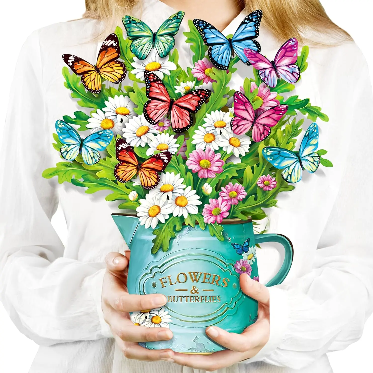3D Pop Up Paper Flowers Bouquet Card 12’‘ with Note & Envelope, Birthday Gifts, Get Well, Thank You, Greeting Cards for Women Mom Wife Friends, Daisies and Butterflies