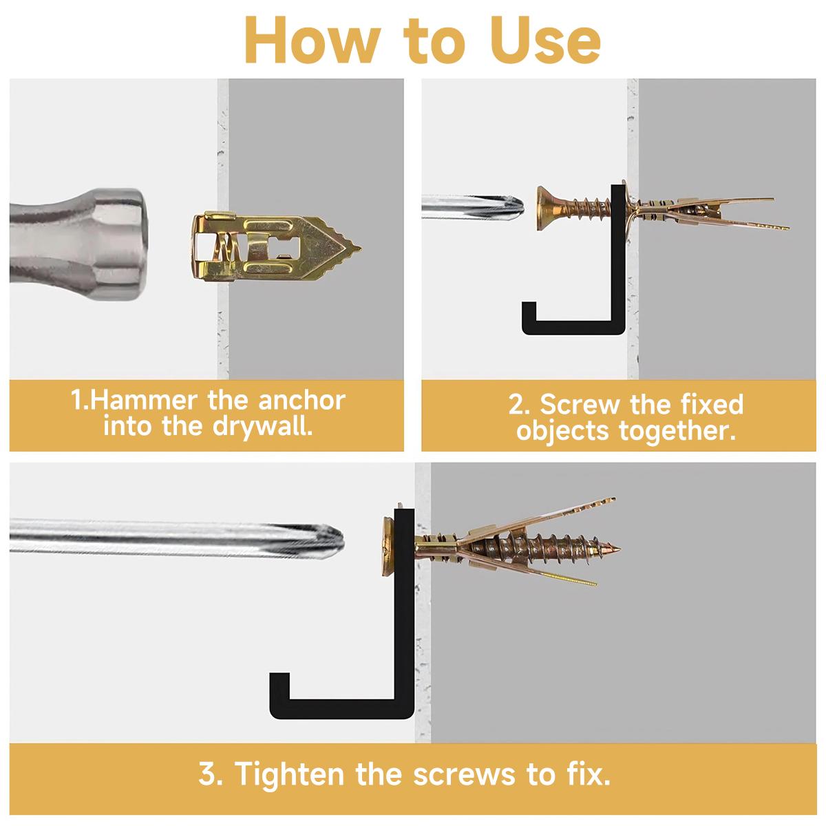VAYWET 120PCS/200PCS 40pcs Self-Drilling Drywall Anchors Kit No Drill Needed Easy Hang for Home & Office Includes 100 Anchors 100 Screws Quick Install Adjustable Hooks & Bracket Heavy-Duty Zinc-Plated Steel Anchors Self-Tapping Screws Hollow-wall Anchors