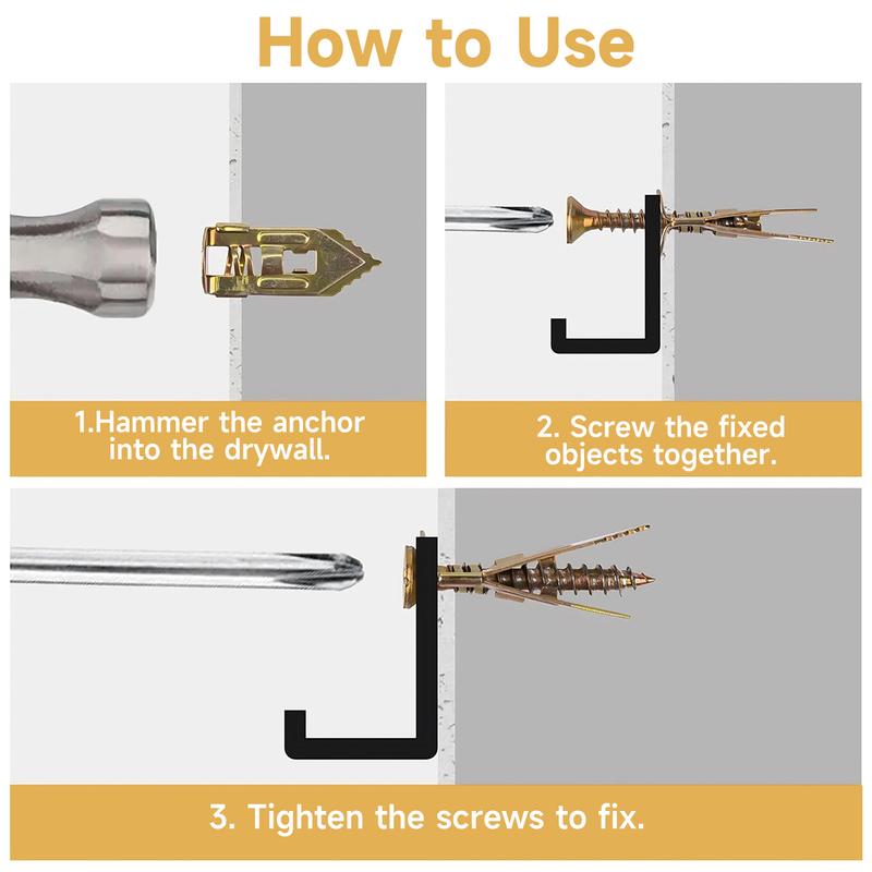 VAYWET 120PCS/200PCS 40pcs Self-Drilling Drywall Anchors Kit No Drill Needed Easy Hang for Home & Office Includes 100 Anchors 100 Screws Quick Install Adjustable Hooks & Bracket Heavy-Duty Zinc-Plated Steel Anchors Self-Tapping Screws Hollow-wall Anchors