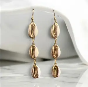 Gold Cowrie Shell Dangle Earrings