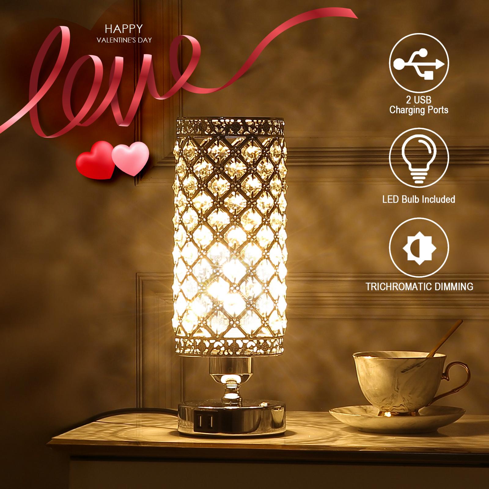 Yarra-Decor Crystal Bedside Table Lamp 3 Color Options Lamps for Bedroom Modern USB Nightstand Lamp with Crystal Shade Decorative Lamps for Living Room, Kids Room(LED Bulb Included) Lighting Home Springtok room stuff Christmas gifts Valentine's Day gifts