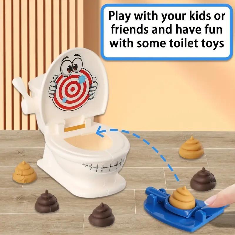 Poop Shooting Game Set for Kids, Includes Toilet, 2 Launchers & 6 Soft Plastic Poops, Fun Family Toy Gift for Boys & Girls Aged 3-9