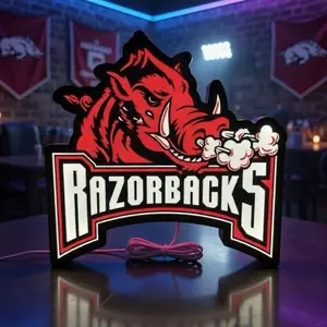 Razorbacks Football Light Up LED Sign with Dynamic Razorback Graphic and Bold Lettering for Business Displays Gaming Room Home Decor