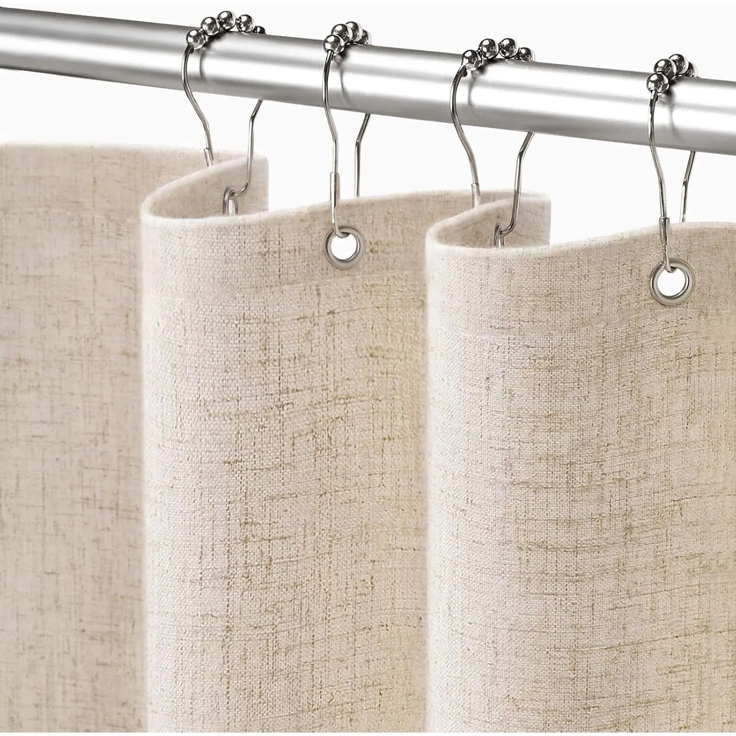 Linen Shower Curtain Beige, Fabric Boho Farmhouse Shower Curtains for Bathroom Cream Cotton Natural Cloth Liner Set 72" W x 72" L 2026 new