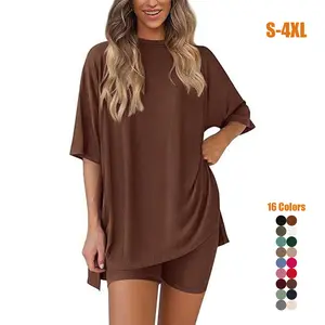 Women's 2-Piece Loungewear Set (S-4XL) - T-Shirt & Biker Shorts Plus Size Matching Set