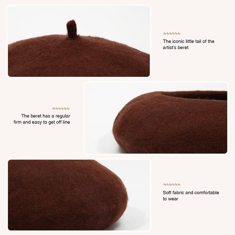 AWAYTR Women French Wool Beret Hats Solid Color Classic Beanie Winter Cap TikTokShopBlackFriday
