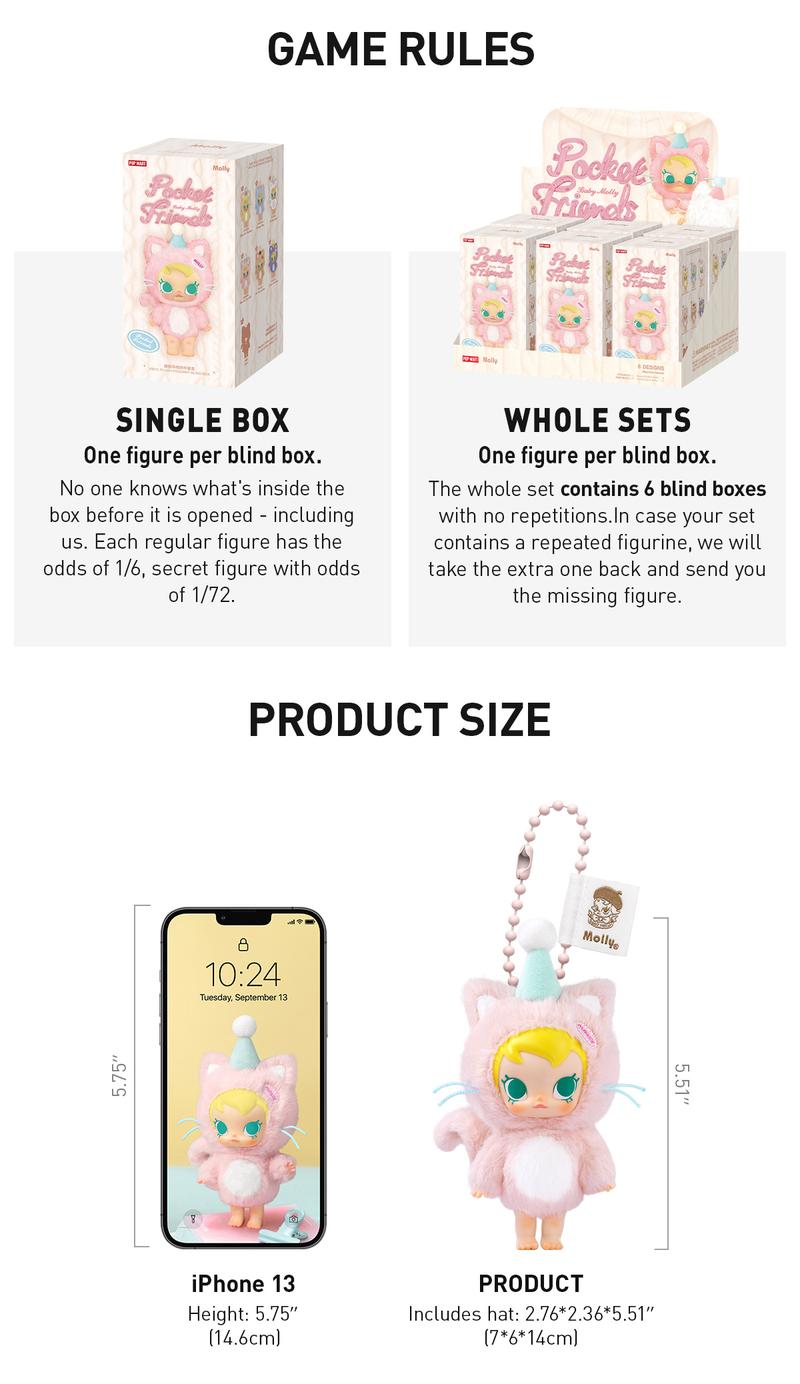 [Spanish]-Baby Molly Pocket Friends Series – Peluche de Vinilo Colgante en Caja Sorpresa