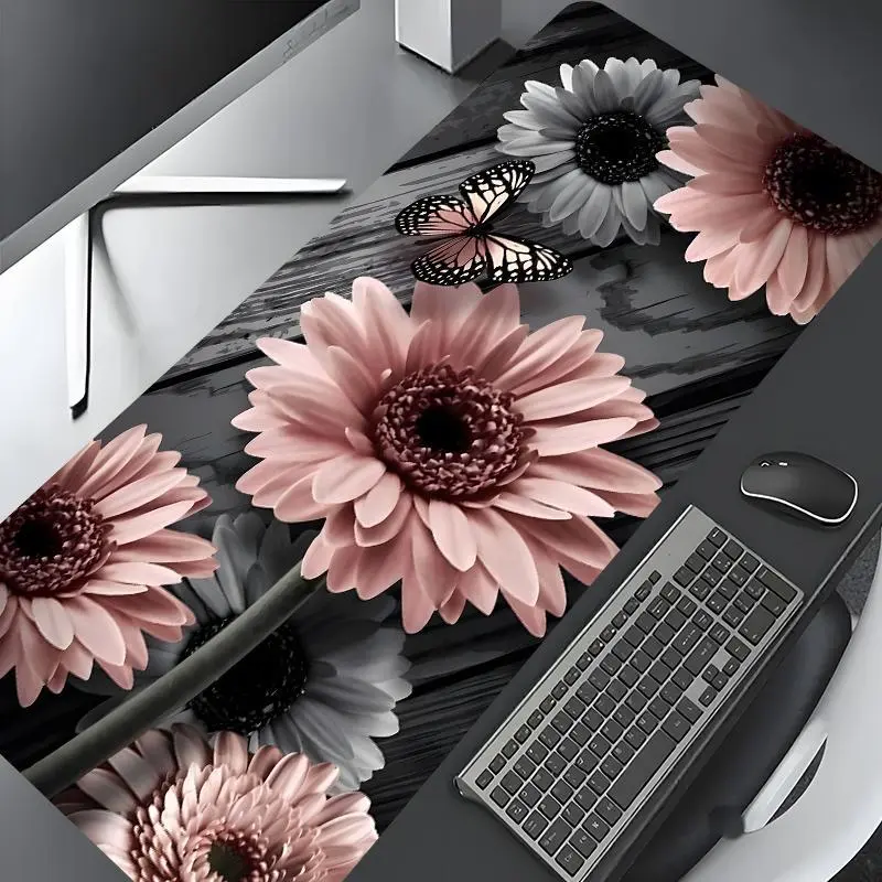 Vintage Sunflower & Butterfly  Pattern Desk Mat, Rectangle Gaming Desk Mat, Non-slip Rubber Pad, Desktop Decoration Protective Pad for Home Office, Office  Poccessories, Gaming Mousepad