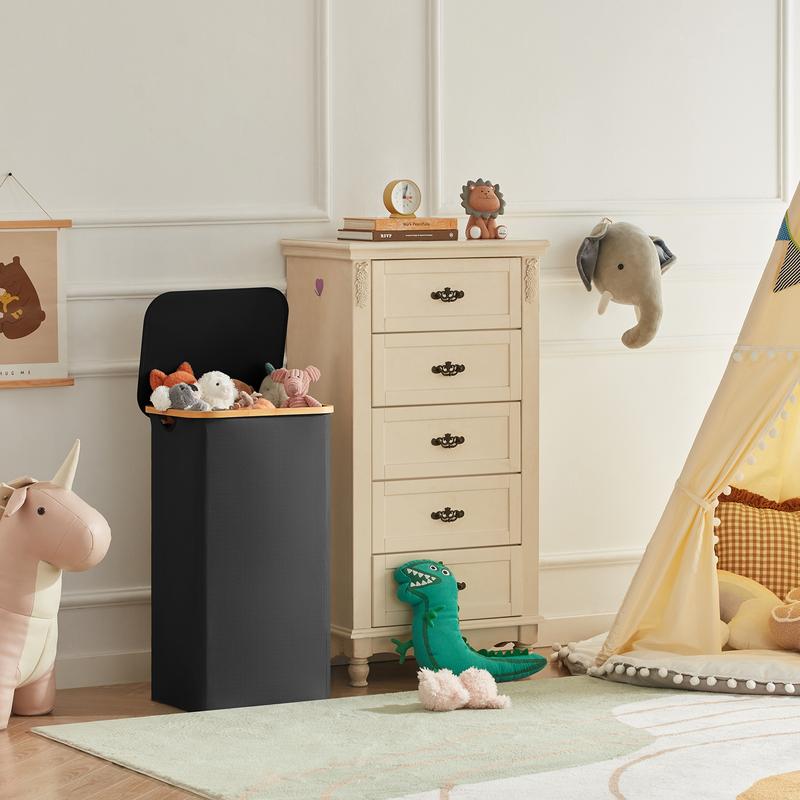 Lifewit Cationic Fabric Laundry Basket with Lid, Clothes Hampers Bamboo Handles and  Removable Bag, Large Foldable for Bedroom, Bathroom, Dorm