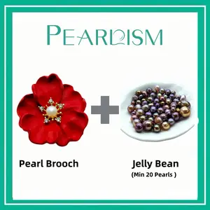 【Adee】Red Rose Pearl Brooch + Jelly Bean Pearls (Min 20 pearls inside) [Open in live as gift] - Freshwater Seedless Pearl Newbie-recommended