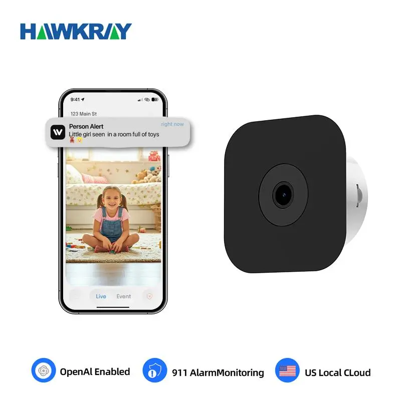 HAWKRAY 4MP AI-Powered Home Security Camera System - Dual-Band WiFi Wireless Surveillance Camera, 2-Way Audio, Cloud Storage, 911 Emergency Alert, Pet-Friendly for Home Use, Surveillance Cameras