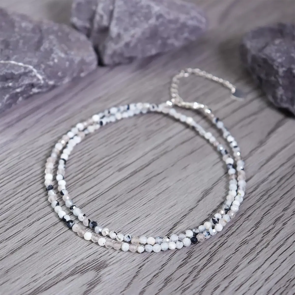 Women's Genuine Rainbow Moonstone Dainty Choker Necklace - 2mm Faceted Natural Colorful Beaded, Short Stainless Steel Spiritual Jewelry for Daily Layering, Emotional Equilibrium, Calming Energy, Intuitive Self Connection, Unisex Gift