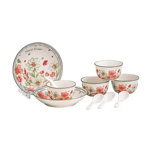 Golden Lion 10-Piece Ceramic Dinnerware Set with Floral Design, Includes Bowls, Plates, Spoons, Gift Boxed