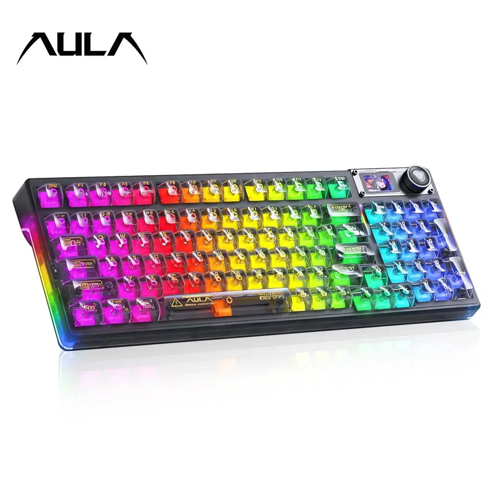 AULA F98 Pro V3 Full Transparent Wireless Mechanical Gaming Keyboard - 10000mAh Battery, TFT Smart Screen, Knob, Tri-Mode Bluetooth/2.4G/USB-C, Hot Swappable Gasket RGB, summerwins, Back to School,back to school haul