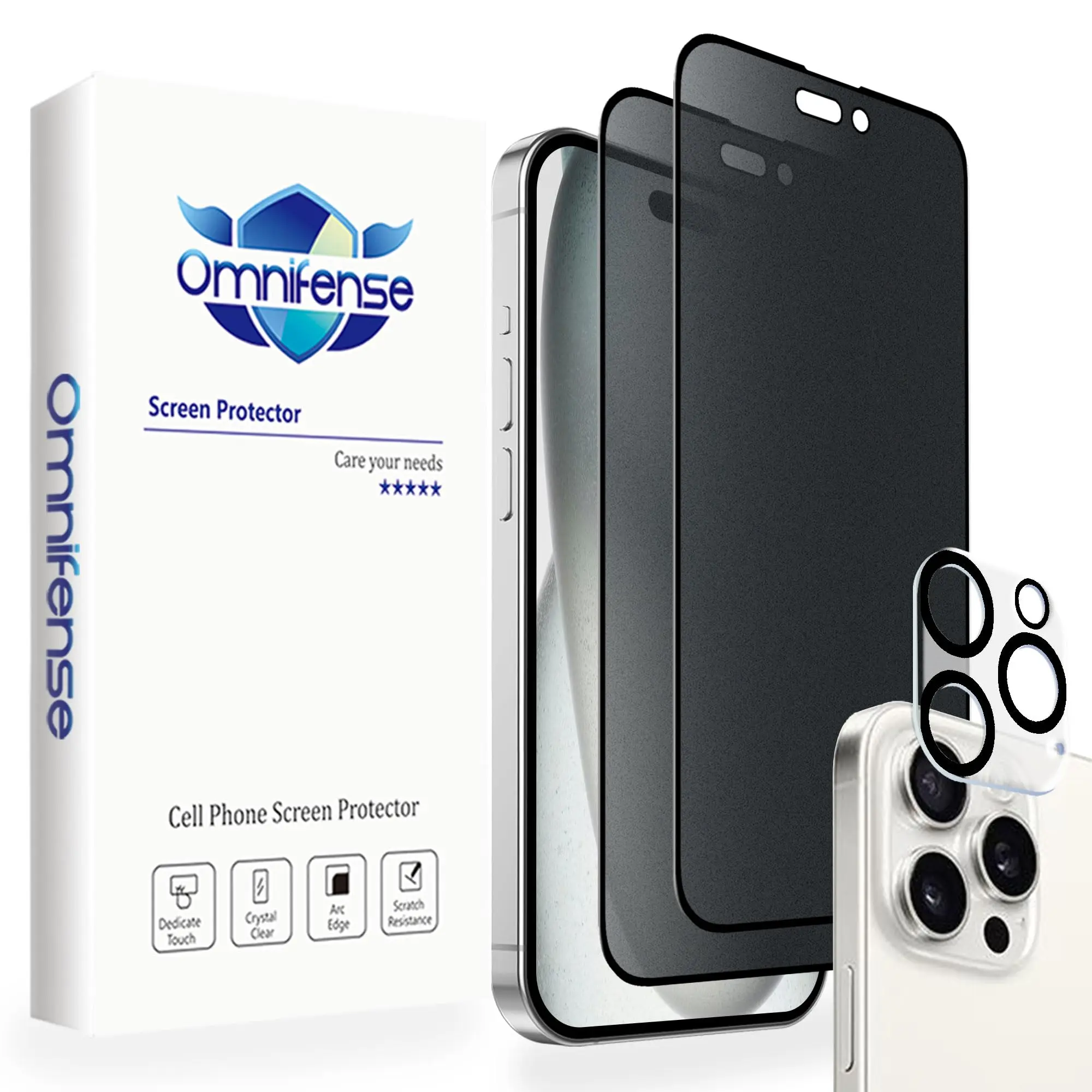Privacy screen protector for iPhone 17/16/15/14/13/12/11 Pro Max [2 pack]+camera lens protector [2 pack], 2-way anti spy screen protector for Apple 15, and tempered glass camera cover film