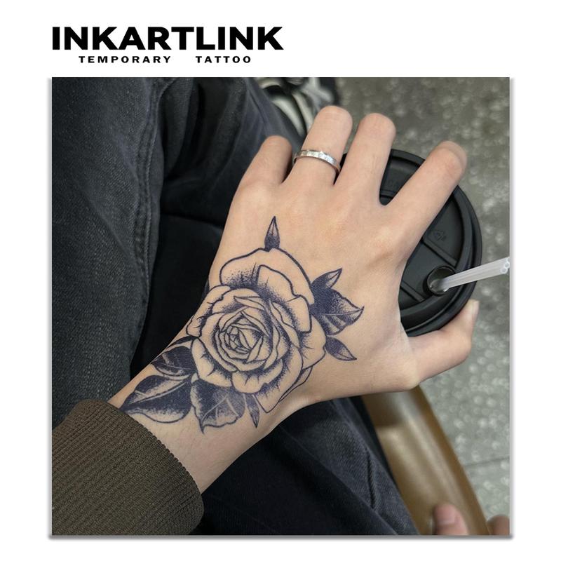 INKARTLINK Tattoo Tech, 2 Sheets Semi-Permanent Temporary Tattoos,Ink Rose-2 , Adult Art Design,Lasts 1-2 Weeks, Waterproof, Realistic Look, No Adhesive, No Reflection,For Man And Woman,Ideal for Swimming, Party