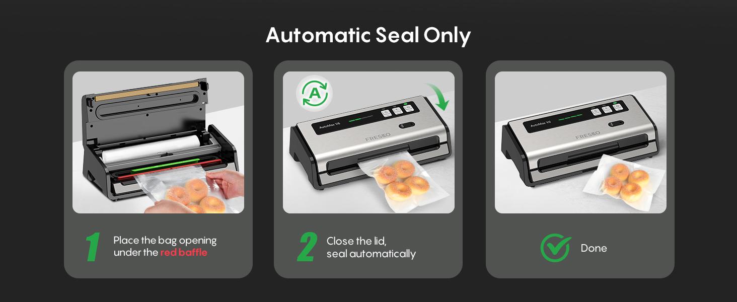FRESKO AutoMax V6 Automatic Vacuum Sealer Machine, Double Heat Seal Food Saver with Built-in Cutter & Bag Storage, Includes Bags & Rolls FRESKO AutoMax V6 Automatic Vacuum Sealer Machine, Double Heat Seal Food Saver with Built-in Cutter & Bag Storage, Includes Bags & Rolls