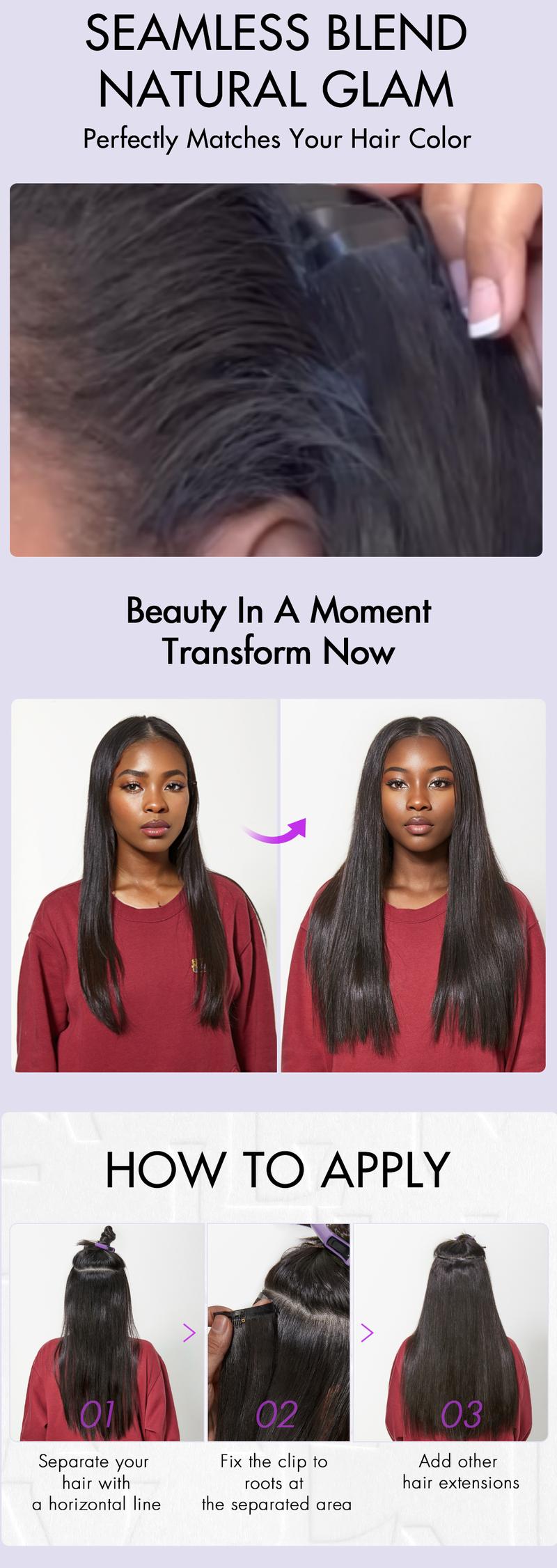 LUVME 100% Virgin Human Hair Extensions Seamless & Invisible Edge Straight, Body Wave, Kinky Curly, Yaki Straight, Messy Burmese Curl Clip-In