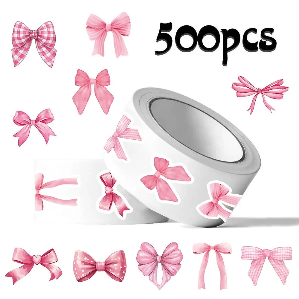 500 Pcs Self-Adhesive Pink Cute Stickers, DIY Scrapbooking Ideas Embellishments, Decorative Junk Journal Stickers for Junk Journal Aesthetic, Christmas Gift Packaging Sealing Labels, Adorable Bows