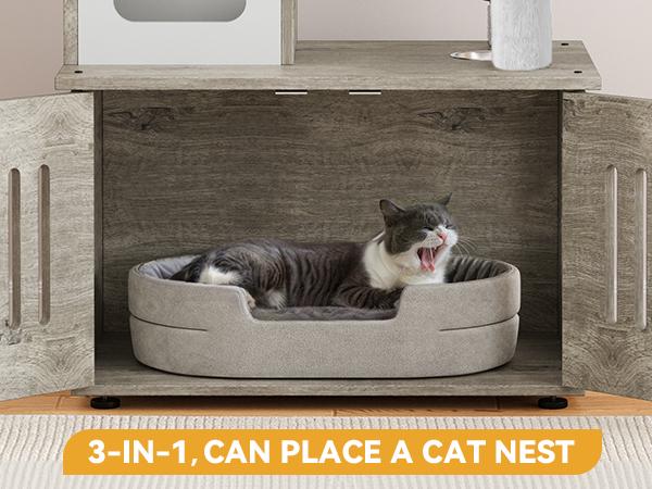 Yitahome Cat Tree with Litter Box Enclosure, 2-in-1 Cat Furniture, Modern Cat Condo, Indoor Pet Tower with Food Station, Hammocks, Hair Brush