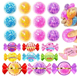 24 Pack Valentine’s Day Gifts for Kids, Stress Relief Fidget Balls with Candy Valentine Cards, Classroom Exchange Party Favors, Squeeze Toys for Boys & Girls