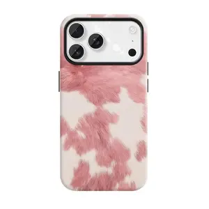 Pink Cow Print Phone Case, Cute Western Style Pattern Protective Phone Cover, Stylish Phone Case Gift Idea