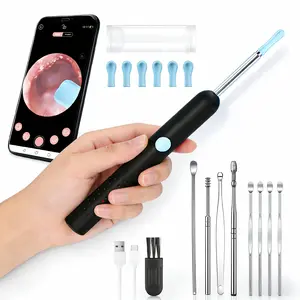 Ear Wax Removal Tool Black Wireless WiFi Kit with 1080P Earscope Earpick Flashlight & Replacement Tips for Ear Nose Throat Examination